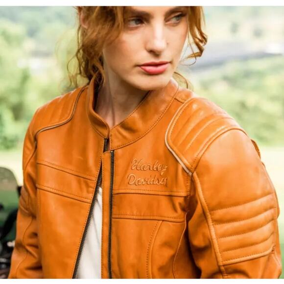 Harley-Davidson Womens Pursuit Triple Vent Brown Leather Jacket Size Small - Picture 1 of 10